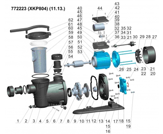 Фото 3 - Насос для бассейна 0.8кВт Hmax 11м Qmax 300л/мин LEO XKP804 (772223)