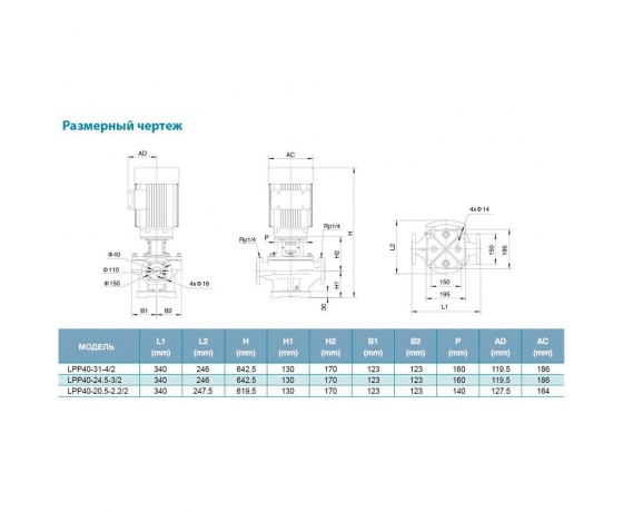 Фото 5 - Насос центробежный вертикальный 380В 1.1кВт Hmax 21м Qmax 350л/мин LEO 3.0 LPP40-17.5-1.1/2 (7714133)