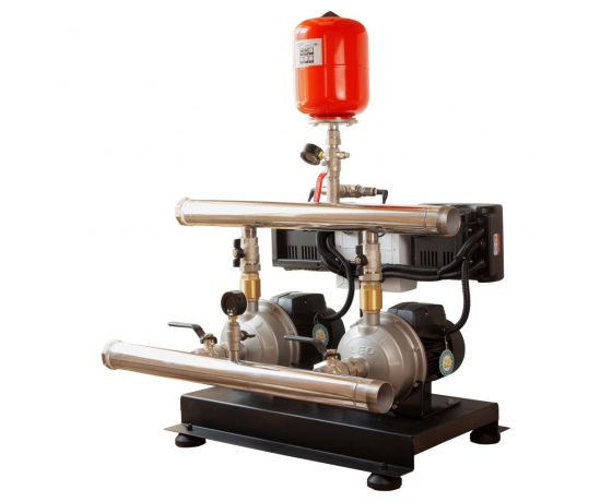 Фото 3 - Станция повышения давления 2×0.55кВт Hmax 29.5м Qmax 80л/мин нерж 5л + частотное регулирование LEO 3.0 (2AMSm70/0.55-2AVF-1.1M-5)