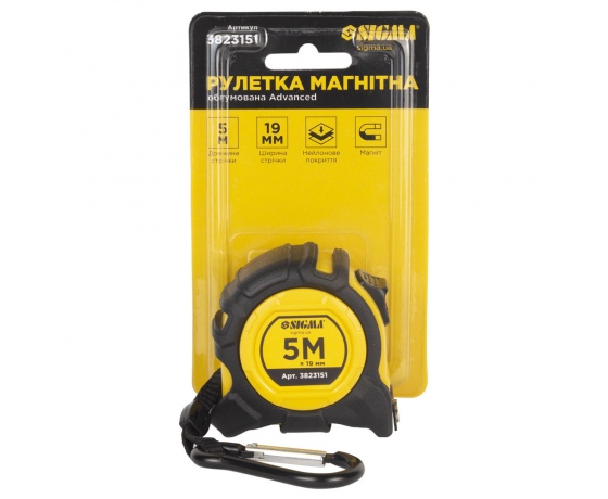 Фото 9 - Рулетка магнитная обрезиненная Advanced нейлоновое покрытие 5м×19мм SIGMA (3823151)