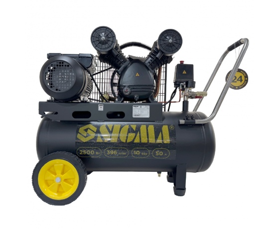 Фото 2 - Компрессор двухцилиндровый ременной (V) 2.5кВт 396л/мин 10бар 50л (2 крана) SIGMA (7044131)