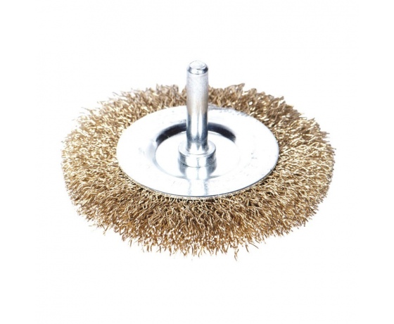 Фото 2 - Щетка проволочная дискообразная Ø75мм хвостовик Ø6мм (латунированная) SIGMA (9013071)