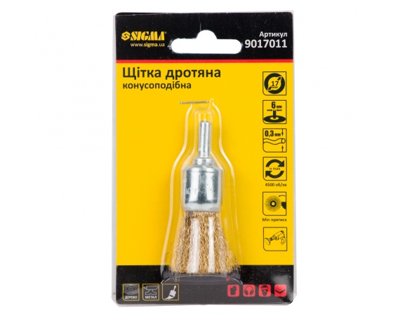 Фото 3 - Щетка проволочная конусообразная Ø17мм хвостовик Ø6мм (латунированная) SIGMA (9017011)