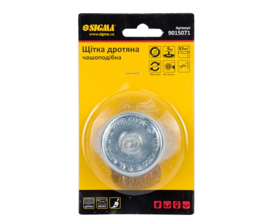 Фото 3 - Щетка проволочная чашеобразная Ø75мм хвостовик Ø6мм (латунированная) SIGMA (9015071)