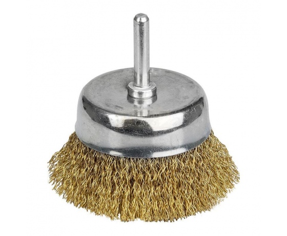 Фото 2 - Щетка проволочная чашеобразная Ø75мм хвостовик Ø6мм (латунированная) SIGMA (9015071)