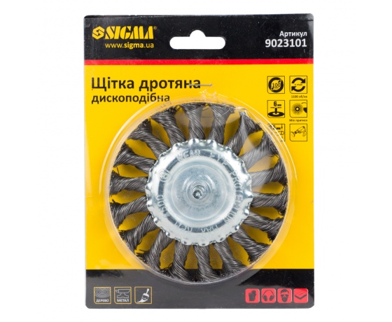 Фото 3 - Щетка проволочная дискообразная Ø100мм хвостовик Ø6мм (стальная витая) SIGMA (9023101)