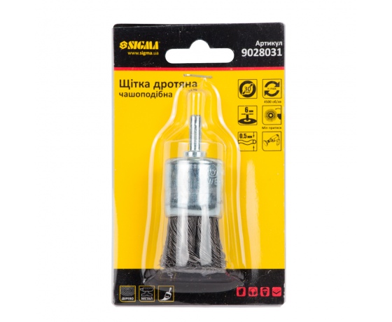 Фото 3 - Щетка проволочная чашеобразная Ø30мм хвостовик Ø6мм (стальная витая) SIGMA (9028031)