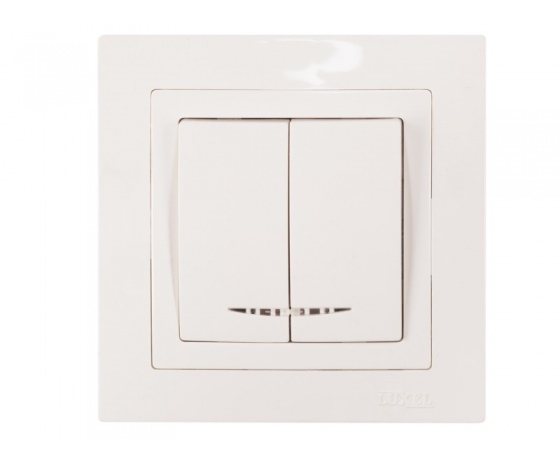Фото 2 - Выключатель двойной с подсветкой Luxel BRAVO (5006) белый