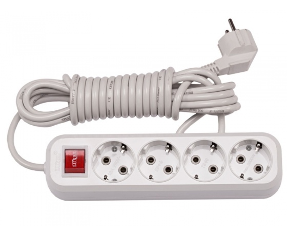 Фото 2 - Сетевой удлинитель Luxel 4 розетки 2М с заземлением и выключателем (7252)