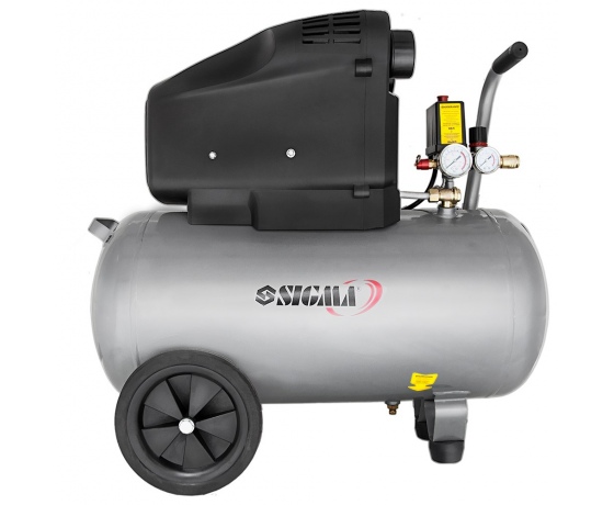 Фото 3 - Компрессор двухцилиндровый безмасляный 2.2кВт 365л/мин 8бар 50л (2 крана) SIGMA (7042311)