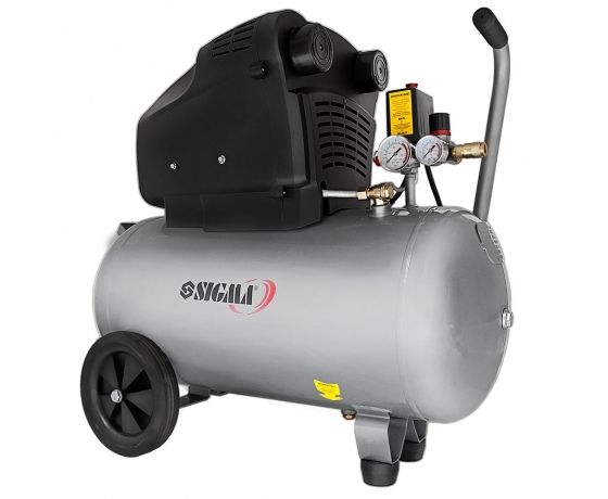 Фото 2 - Компрессор двухцилиндровый безмасляный 2.2кВт 365л/мин 8бар 50л (2 крана) SIGMA (7042311)