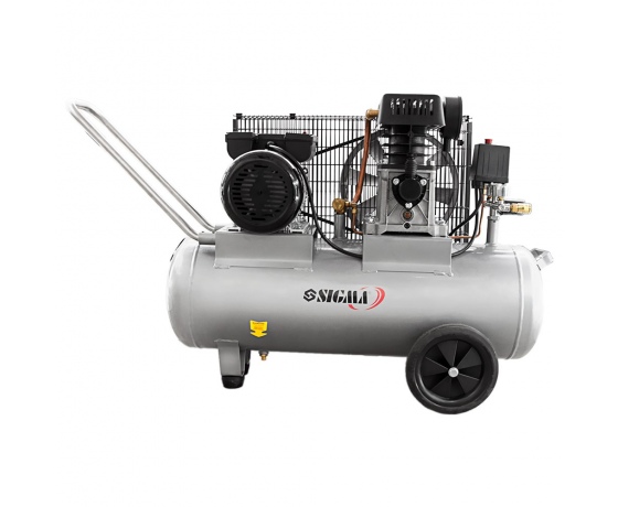 Фото 3 - Компрессор двухцилиндровый ременной 2.5кВт 335л/мин 10бар 50л (2 крана) SIGMA (7044121)