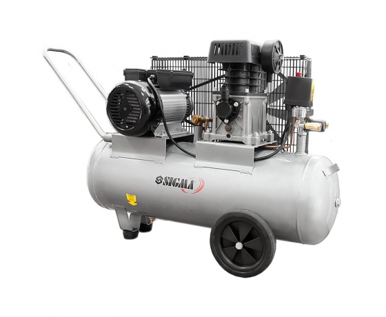 Фото 2 - Компрессор двухцилиндровый ременной 2.5кВт 335л/мин 10бар 50л (2 крана) SIGMA (7044121)