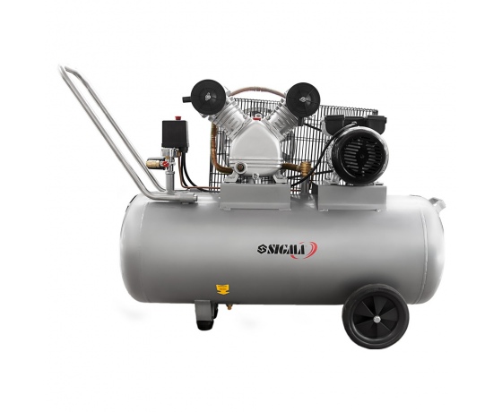 Фото 3 - Компрессор двухцилиндровый ременной 2.5кВт 396л/мин 10бар 100л (2 крана) SIGMA (7044151)