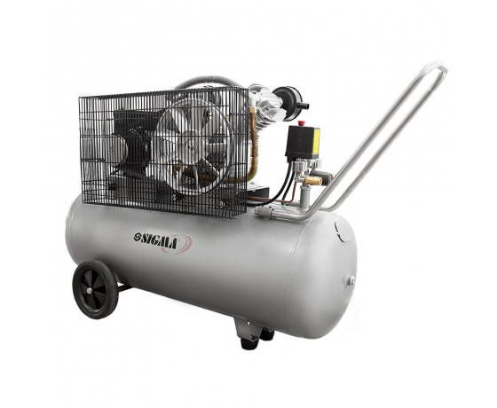 Фото 2 - Компрессор двухцилиндровый ременной 2.5кВт 396л/мин 10бар 100л (2 крана) SIGMA (7044151)