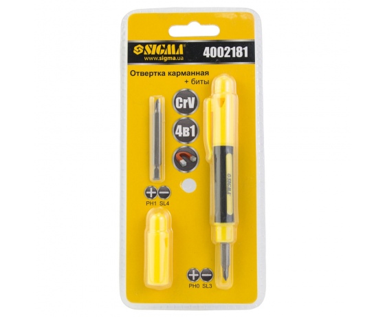 Фото 3 - Отвертка карманная с двухсторонними битами 4в1 CrV SIGMA (4002181)