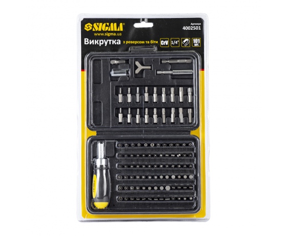 Фото 6 - Отвертка с реверсом + биты 101шт CrV (кейс) SIGMA (4002501)