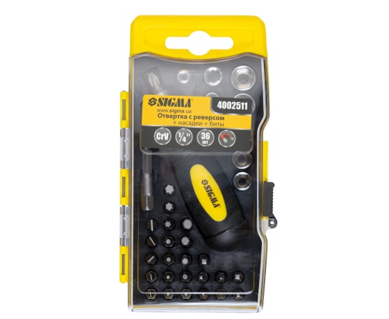Фото 6 - Отвертка с реверсом + насадки торцевые и биты 36шт CrV (кейс) SIGMA (4002511)