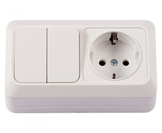 Фото 2 - Блок розетка с/з + двойной выключатель Luxel OPERA (2043)