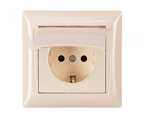 Фото 2 - Розетка с заземлением и крышкой Luxel PRIMERA (3311) кремовая