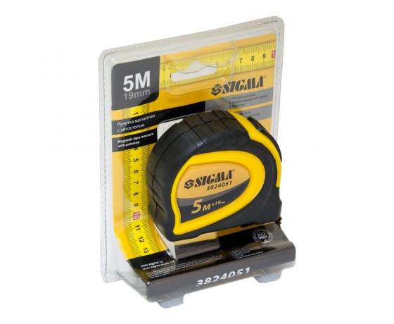 Фото 5 - Рулетка магнитная обрезиненная с автостопом 5м×19мм SIGMA (3824051)