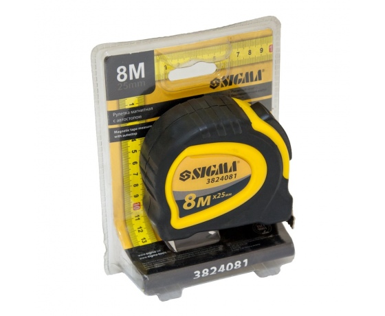 Фото 5 - Рулетка магнитная обрезиненная с автостопом 8м×25мм SIGMA (3824081)