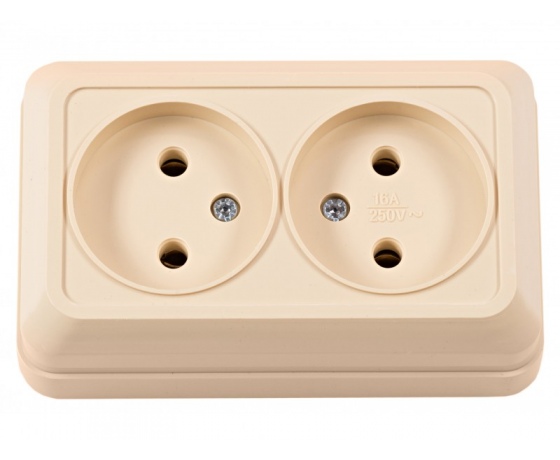 Фото 2 - Наружная двойная розетка Luxel OPERA (2307) кремовая