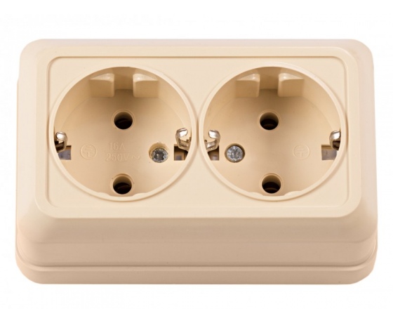 Фото 2 - Наружная двойная розетка с заземлением Luxel OPERA (2308) кремовая