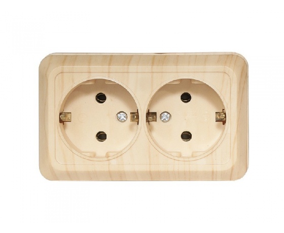 Фото 2 - Наружная двойная розетка с заземлением Luxel OPERA (2808) сосна