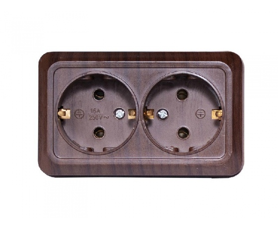 Фото 2 - Наружная двойная розетка с заземлением Luxel OPERA (2908) вишневая