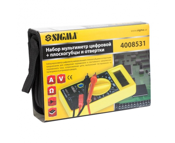 Фото 4 - Набор мультиметр цифровой + плоскогубцы и отвертки (кейс) SIGMA (4008531)