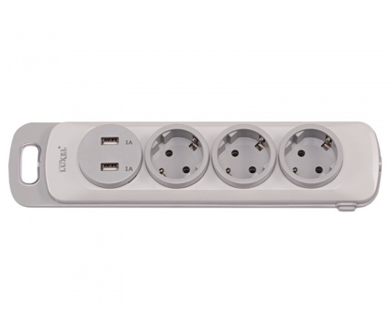 Фото 2 - Колодка Luxel Nota 3 розетки  с заземлением и выключателем +2 USB (4331)