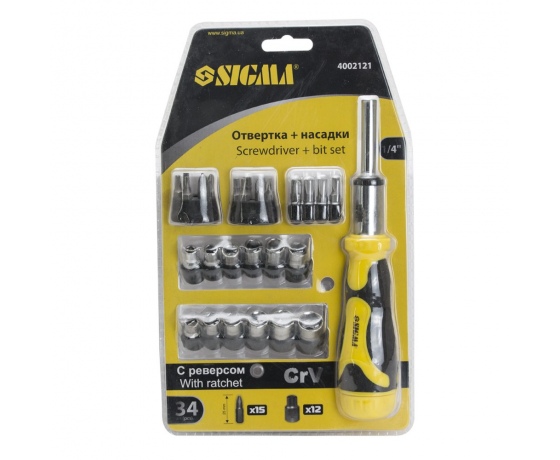 Фото 9 - Отвертка с реверсом + насадки торцевые 1/4” 27шт CrV SIGMA (4002121)