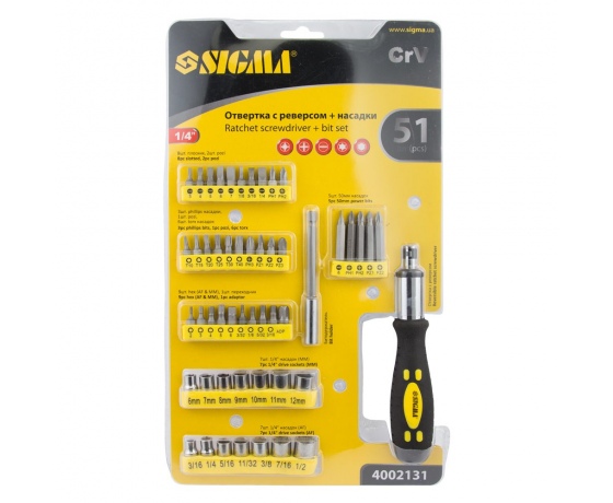 Фото 4 - Отвертка + насадки торцевые и биты 51шт CrV SIGMA (4002131)