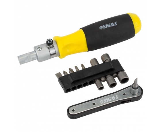 Фото 2 - Отвертка с реверсом + трещотка + биты 11шт CrV SIGMA (4001131)
