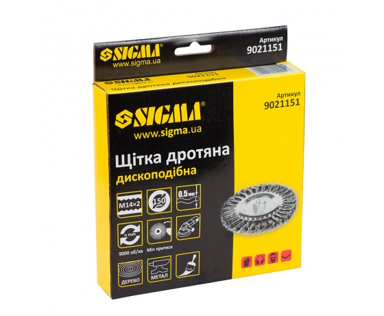 Фото 3 - Щетка проволочная дискообразная Ø150мм М14×2мм (стальная витая) SIGMA (9021151)