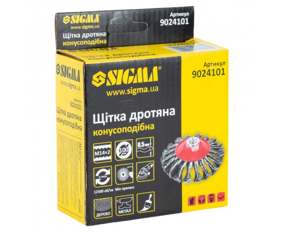 Фото 3 - Щетка проволочная конусообразная Ø100мм М14×2мм (стальная витая) SIGMA (9024101)