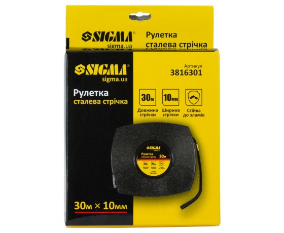 Фото 8 - Рулетка стальная лента 30м×10мм (черная) SIGMA (3816301)