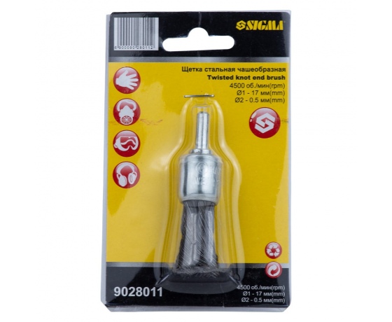 Фото 4 - Щетка проволочная чашеобразная Ø17мм хвостовик Ø6мм (стальная витая) SIGMA (9028011)