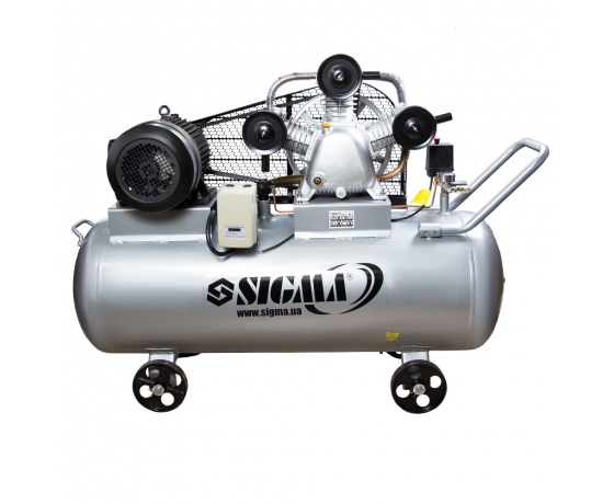 Фото 2 - Компрессор ременной трехцилиндровый 380В 5.5кВт 865л/мин 10бар 200л SIGMA (7044761)