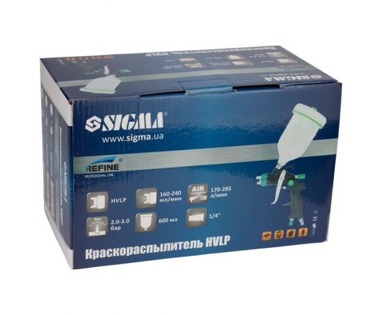 Фото 9 - Краскораспылитель HVLP Ø1.8мм 170-285л/мин 2-3бар в/б 600мл (пласт) REFINE (6812381)