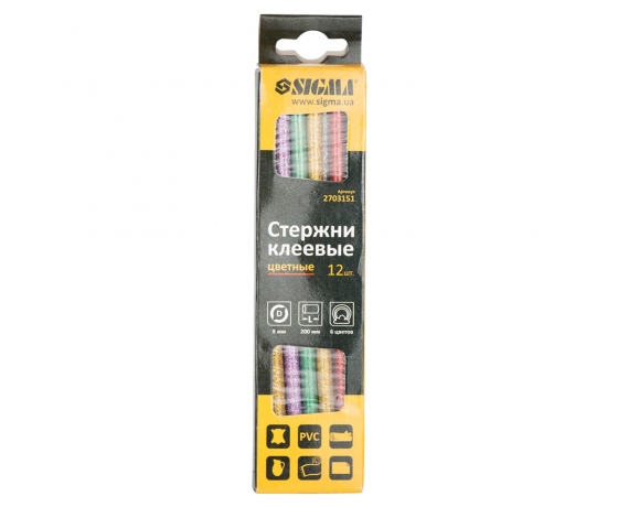 Фото 3 - Набор стержней клеевых Ø8×200мм 12шт 0.2кг (цветные) SIGMA (2703151)