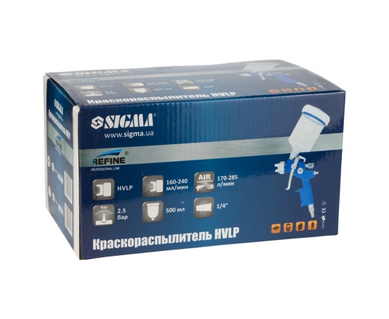 Фото 9 - Краскораспылитель HVLP Ø1.4мм 170-285л/мин 2.5бар в/б 500мл (пласт) REFINE (6812401)