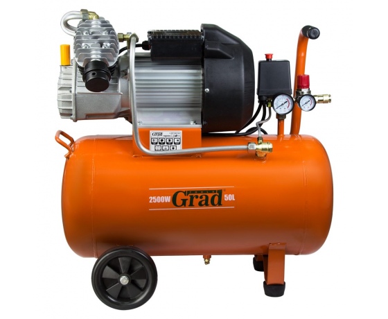 Фото 2 - Компрессор V 2.5кВт 435л/мин 8бар 50л (2 крана) GRAD (7043945)