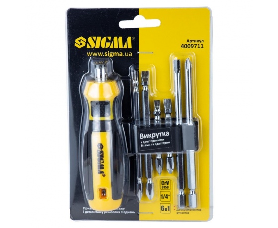 Фото 8 - Отвертка с двухсторонними битами 6в1 + адаптер CrV Mega SIGMA (4009711)
