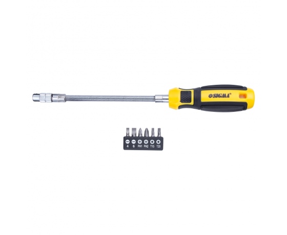 Фото 2 - Отвертка с гибким валом + биты 6шт CrV Mega SIGMA (4009721)