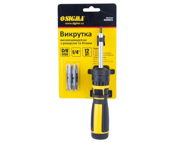 Фото 5 - Отвертка с реверсом высокоскоростная + биты 12шт CrV Mega SIGMA (4009821)