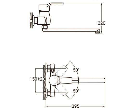Фото 3 - Смеситель NL Ø40 для ванны гусак прямой 350мм дивертор встроенный картриджный AQUATICA (NL-2C243C)