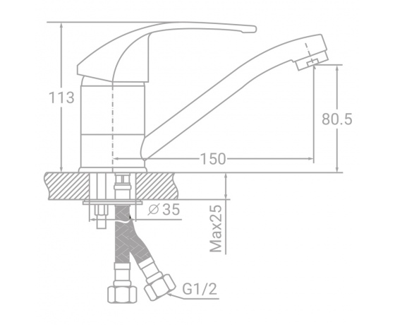 Фото 3 - Смеситель SM Ø40 для кухни гусак прямой 150мм на шпильке TAU (SM-2B144C)