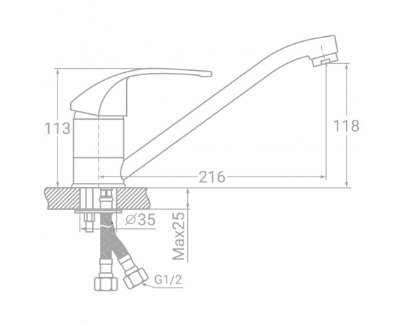 Фото 3 - Смеситель SM Ø40 для кухни гусак прямой 250мм на шпильке TAU (SM-2B244C)